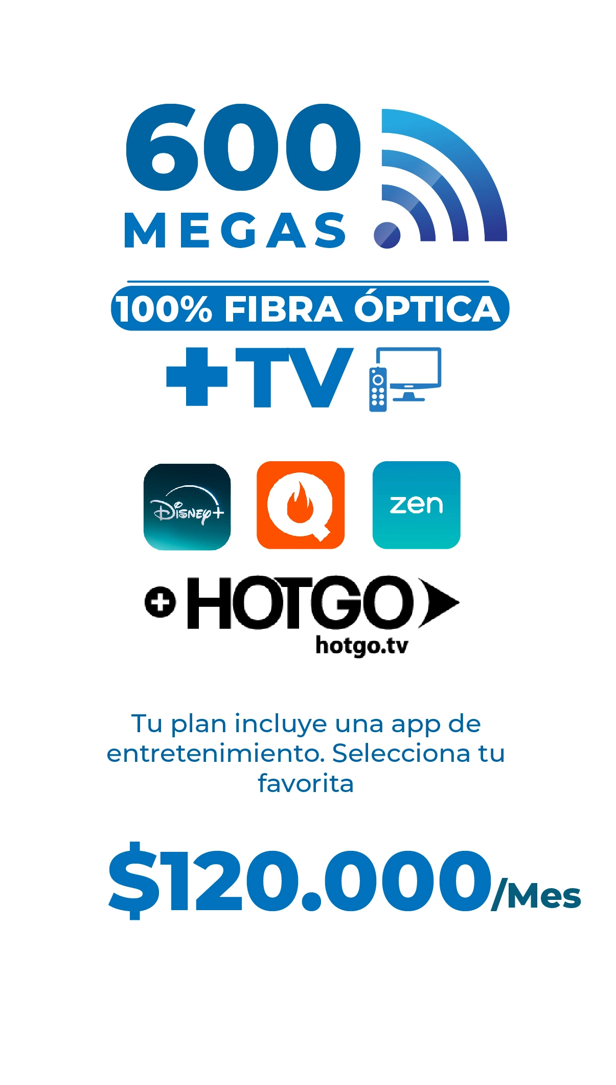 Plan de internet 600 megas 100% fibra óptica con TV y apps incluidas Supercable