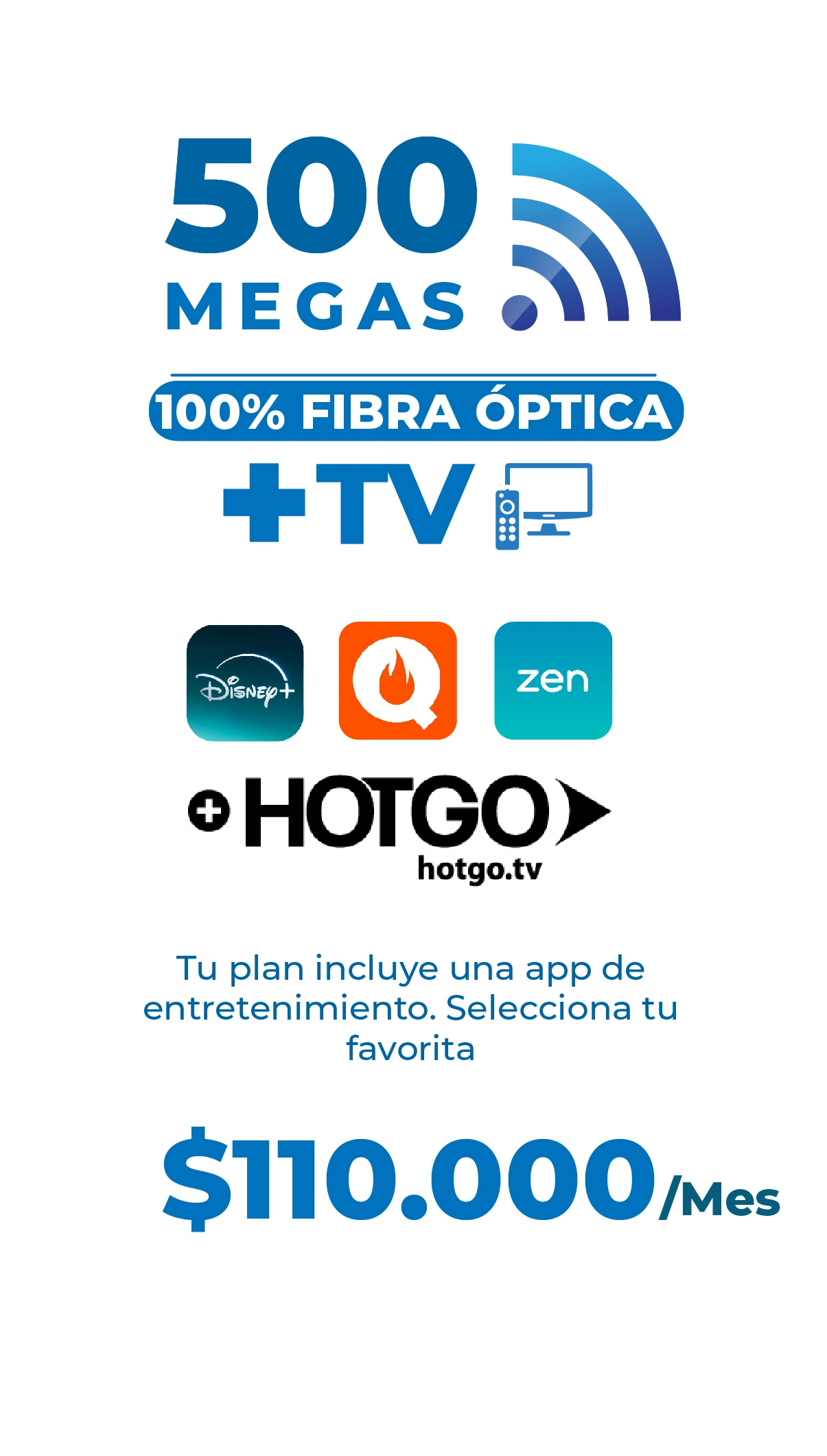 Plan recomendado de internet 500 megas fibra óptica con TV y Hotgo Supercable